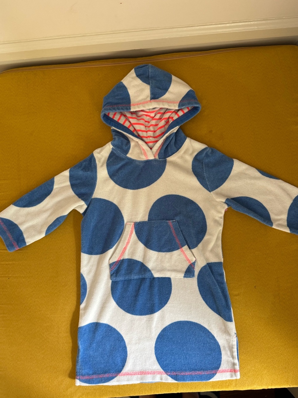 Mini Boden Kids Blue Polka Dot Hooded Cover Up 2-3T